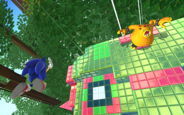 HD PC desktop wallpaper featuring Sonic the Hedgehog in a vibrant, blocky environment from the video game Sonic Lost World.