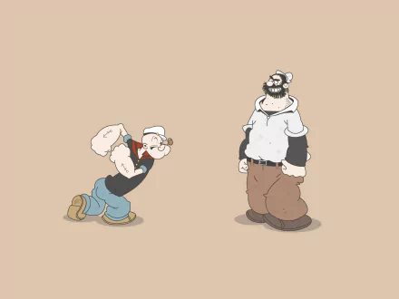 HD desktop wallpaper of the TV show Popeye featuring characters Popeye and Bluto standing on a beige background.