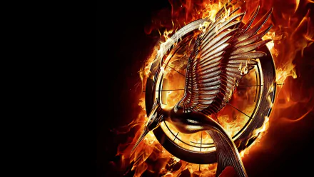 HD PC desktop wallpaper featuring the fiery mockingjay emblem from The Hunger Games: Catching Fire movie.