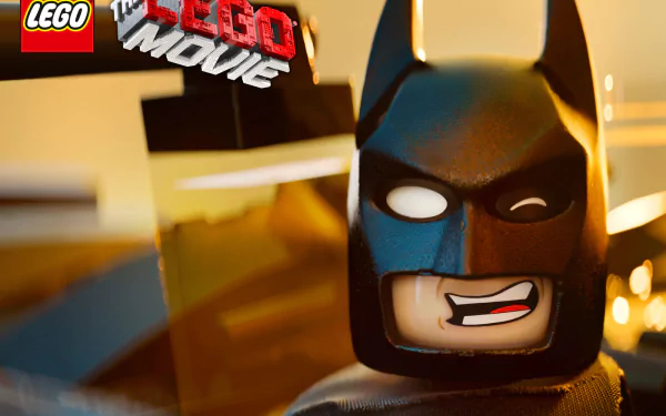 HD wallpaper featuring LEGO Batman from The Lego Movie, with movie logo in the background.