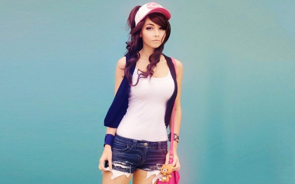 Frauen Cosplay Pokémon Cap Shorts Long Hair Brown Hair Hilda HD Wallpaper | Hintergrund