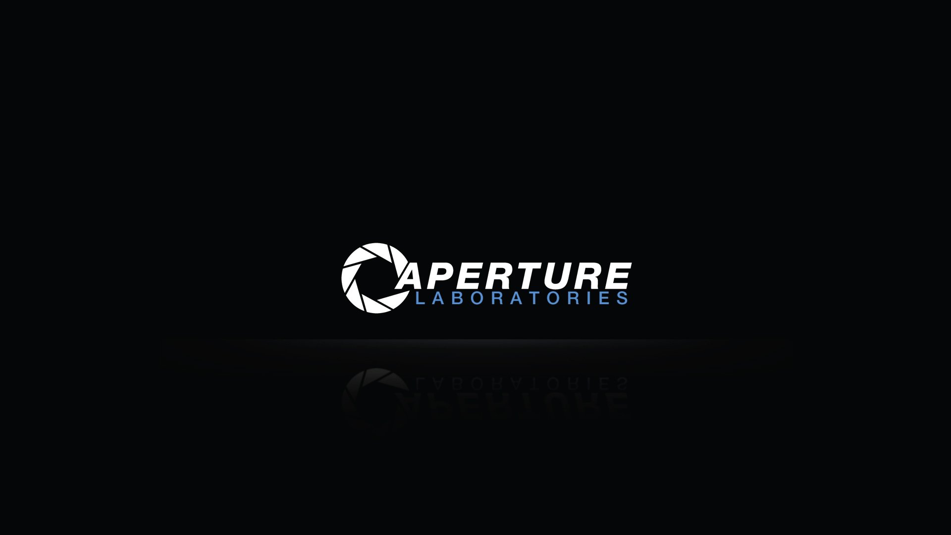 Minimalist HD PC desktop wallpaper showing a black background and the Aperture Laboratories logo from Portal (Video Game).