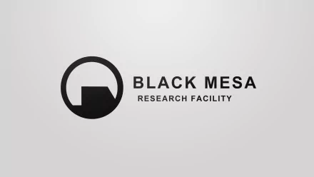 HD PC desktop wallpaper of the Black Mesa Research Facility logo, a minimalist background referencing Portal and Half-Life video game universes.