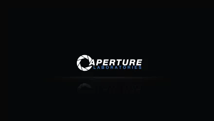 Minimalist HD PC desktop wallpaper showing a black background and the Aperture Laboratories logo from Portal (Video Game).