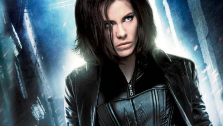HD PC desktop wallpaper featuring a character from the movie Underworld: Awakening, showcasing a dark, intense atmosphere with a strong female lead.