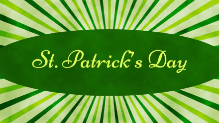 HD PC desktop wallpaper featuring a green sunburst background with St. Patrick's Day written in yellow script, celebrating the holiday.