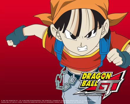 A dynamic HD anime wallpaper featuring a character from Dragon Ball GT, set against a vibrant red background, showcasing energy and action.