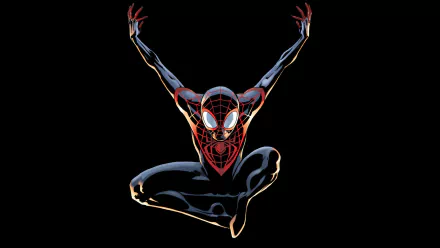 HD wallpaper featuring Miles Morales as Spider-Man, from Ultimate Comics: Spider-Man, striking a dynamic pose against a black background.