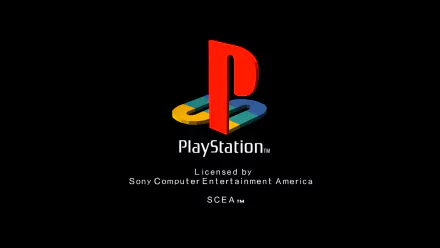 HD desktop wallpaper featuring the iconic PlayStation logo against a black background, celebrating the legacy of video gaming by Sony Computer Entertainment America.