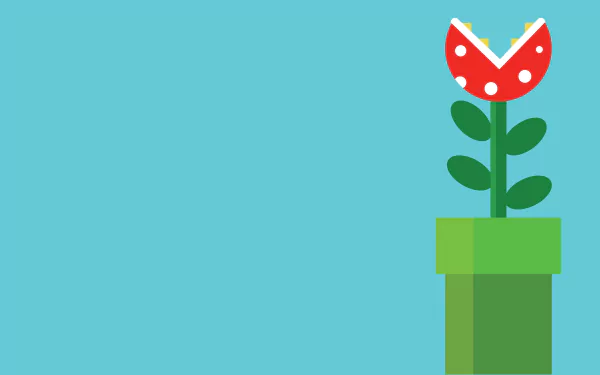 A colorful piranha plant from the Super Mario video game, set against a light blue background, serves as a vibrant HD PC desktop wallpaper.