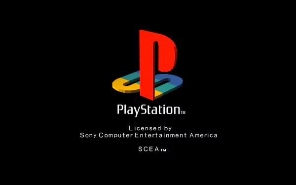HD desktop wallpaper featuring the iconic PlayStation logo against a black background, celebrating the legacy of video gaming by Sony Computer Entertainment America.