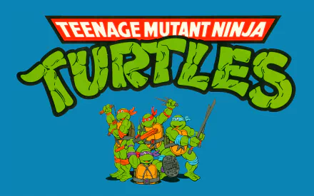 Colorful HD desktop wallpaper featuring the Teenage Mutant Ninja Turtles, showcasing the iconic characters against a vibrant blue background.