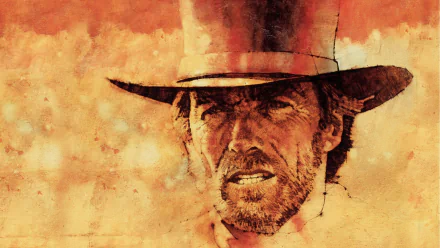 HD desktop wallpaper featuring a stylized close-up of Clint Eastwood from the movie Pale Rider, showcasing his weathered face and cowboy hat in warm tones.