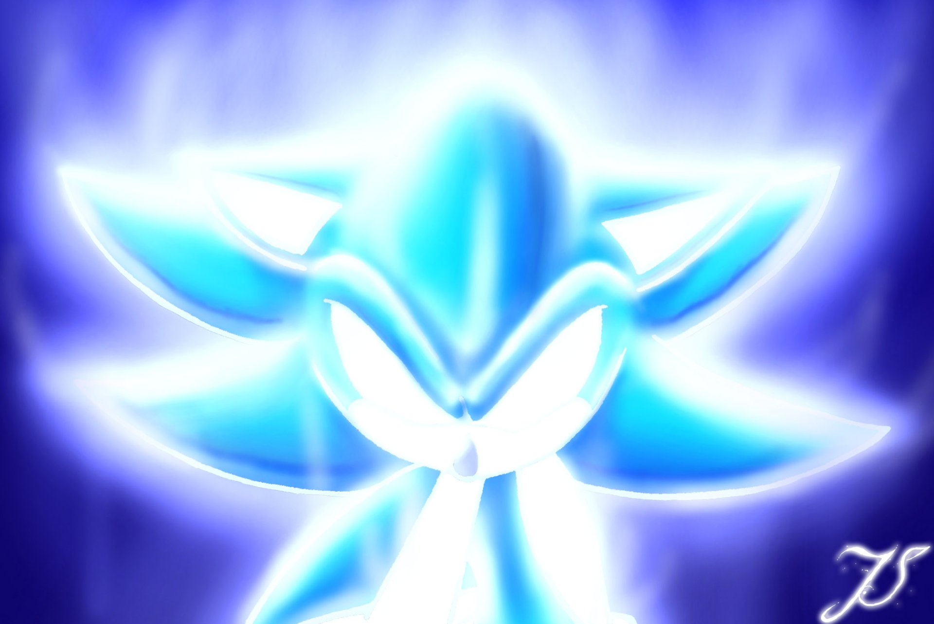 HD PC desktop wallpaper featuring Sonic the Hedgehog glowing with a bright blue aura from the video game series.