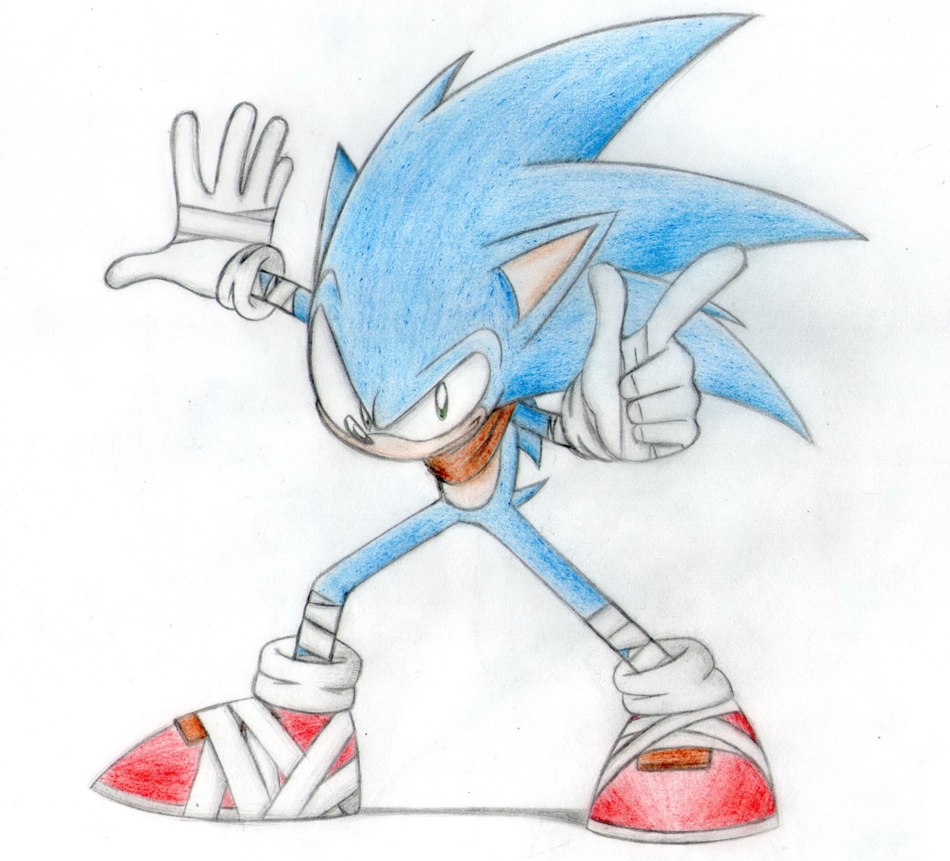 Hand-drawn HD PC desktop wallpaper of Sonic the Hedgehog from the Sonic Boom TV show, showcasing Sonic in a dynamic pose with expressive details.