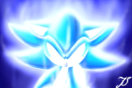 HD PC desktop wallpaper featuring Sonic the Hedgehog glowing with a bright blue aura from the video game series.