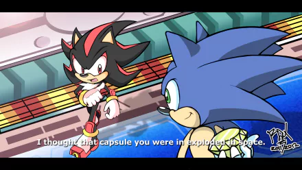Shadow the Hedgehog confronts Sonic in this HD wallpaper from Sonic Adventure 2, showcasing their rivalry in a vibrant, action-packed setting.