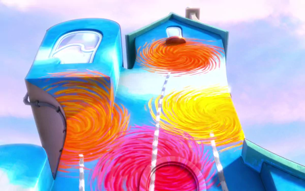 HD PC desktop wallpaper featuring colorful, stylized trees from the movie The Lorax against a soft blue and pink sky background.