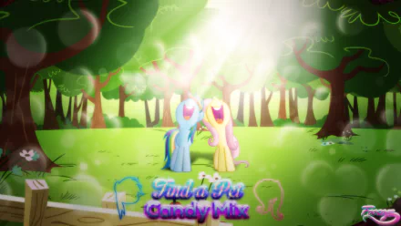 Vector HD desktop wallpaper from My Little Pony: Friendship Is Magic featuring Rainbow Dash and Fluttershy in a sunlit forest background.