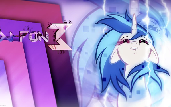4K Ultra HD vector wallpaper featuring Vinyl Scratch (DJ Pon-3) from My Little Pony: Friendship Is Magic, showcasing vibrant colors and dynamic lighting effects.