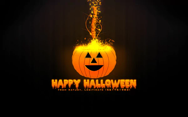 HD Halloween-themed PC desktop wallpaper featuring a glowing jack-o'-lantern with sparks and Happy Halloween text, celebrating the holiday with a festive, spooky vibe.