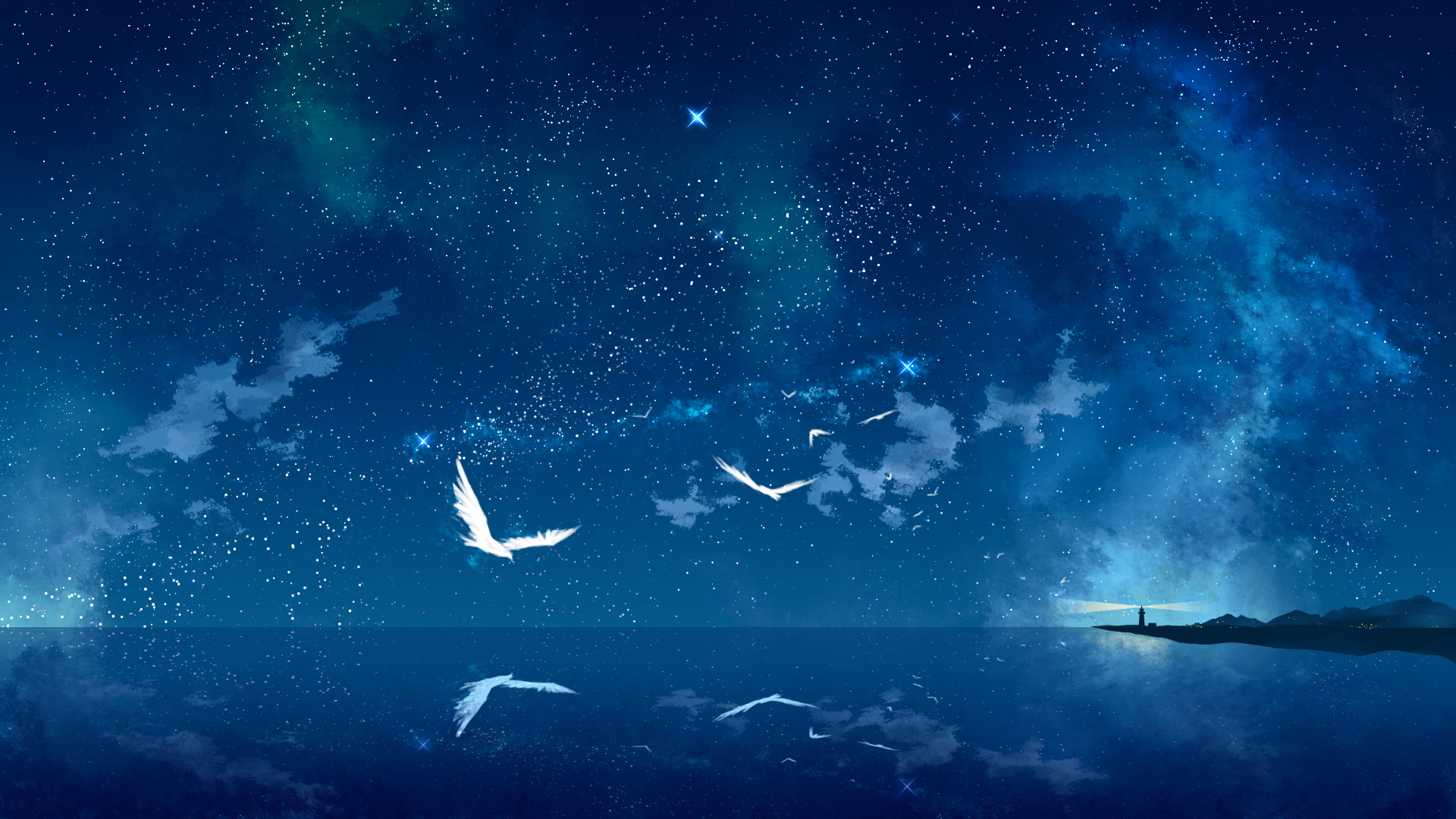 Beautiful Night Sky Stars Anime Scenery Aurora Borealis 4K Wallpaper 61012
