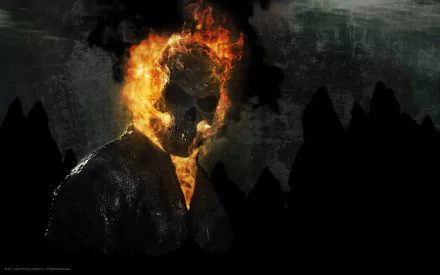 HD PC desktop wallpaper featuring Ghost Rider with a fiery skull from the movie Ghost Rider: Spirit of Vengeance against a dark, smoky background.