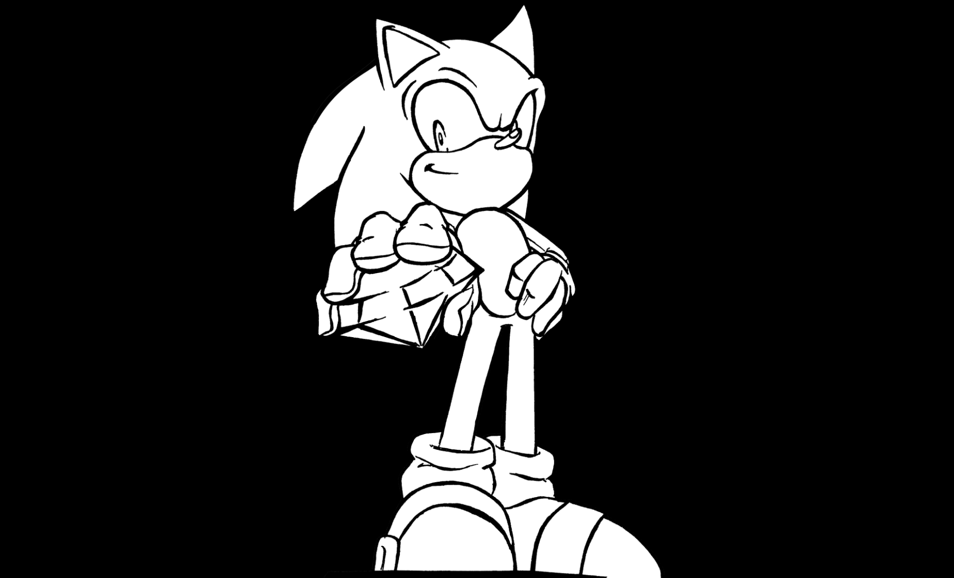 Black and white HD PC desktop wallpaper featuring Sonic the Hedgehog from the video game, striking a confident pose with folded arms.