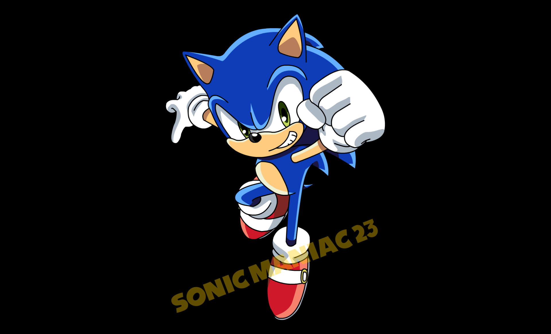 HD PC desktop wallpaper featuring Sonic the Hedgehog from the video game, depicted mid-run with a confident expression on a black background.