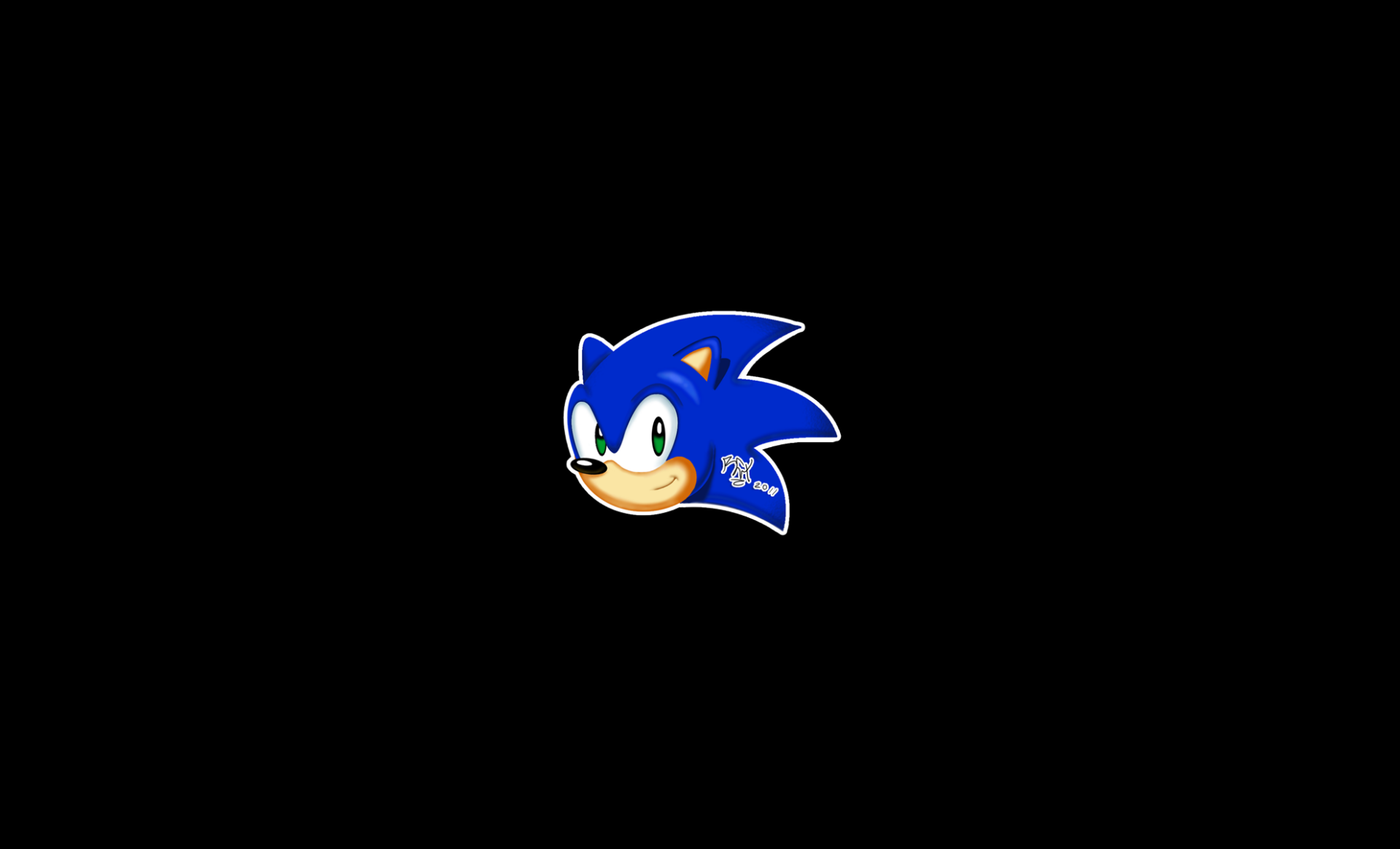 HD PC desktop wallpaper featuring Sonic the Hedgehog's iconic face on a black background from the video game series.