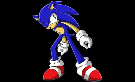 HD PC desktop wallpaper featuring Sonic the Hedgehog in a dynamic pose from the video game series on a black background.