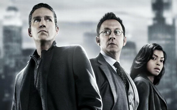 HD desktop wallpaper featuring Taraji P. Henson, Jim Caviezel, and Michael Emerson from the TV show Person of Interest.