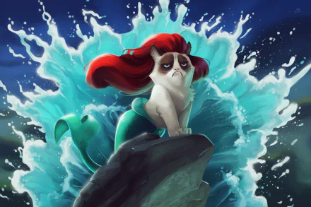 The Little Mermaid mermaid grumpy cat funny movie HD Desktop Wallpaper | Background Image