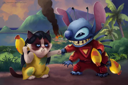 grumpy cat Stitch (Lilo & Stitch) funny movie HD Desktop Wallpaper | Background Image