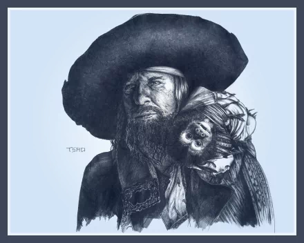 An HD desktop wallpaper featuring Hector Barbossa from Pirates of the Caribbean, showcasing the iconic pirate's intense expression and signature hat.