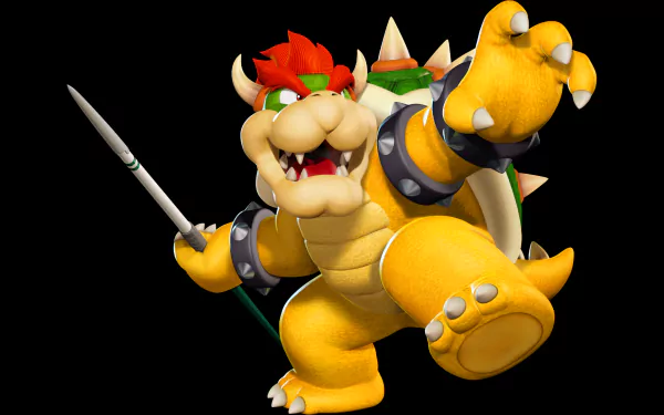 HD PC desktop wallpaper featuring Bowser from the video game Mario & Sonic at the London 2012 Olympic Games, posed dynamically with a spear against a black background.
