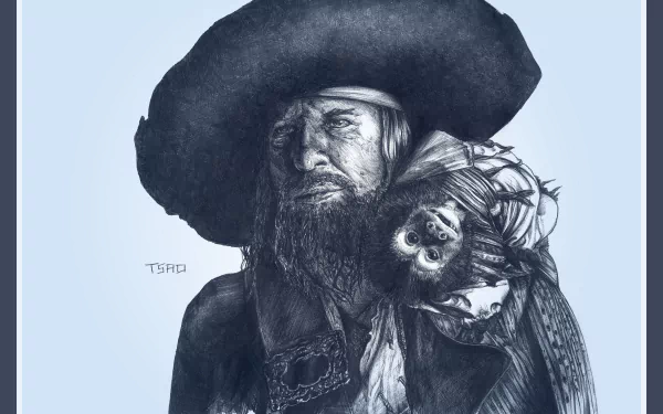 An HD desktop wallpaper featuring Hector Barbossa from Pirates of the Caribbean, showcasing the iconic pirate's intense expression and signature hat.