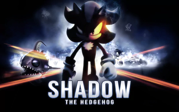 A dynamic HD wallpaper featuring Shadow the Hedgehog from the video game series, showcasing the character against a dramatic backdrop with striking colors and action elements.