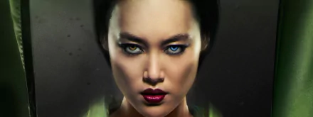 HD PC desktop wallpaper featuring a striking close-up of a character from the movie 47 Ronin with intense, mismatched eyes and bold expression.