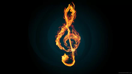 Flaming treble clef musical note blazing on a dark field — HD PC desktop wallpaper and background.