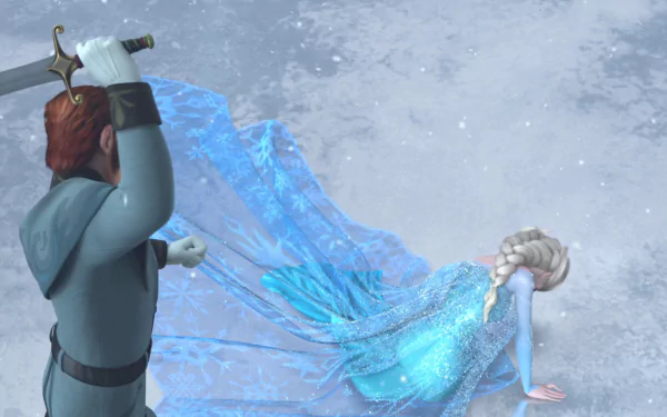 HD wallpaper featuring Hans confronting Elsa from the movie Frozen, set against a snowy backdrop, capturing a dramatic moment from the film.