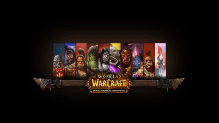 HD PC desktop wallpaper featuring key characters from World of Warcraft: Warlords of Draenor with the game logo centered against a dark background.