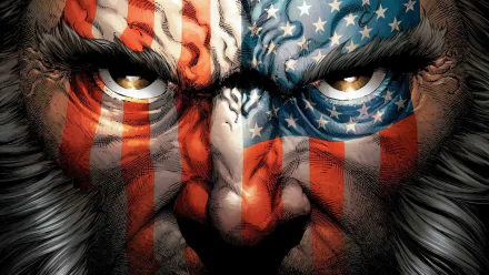 A striking HD desktop wallpaper featuring Wolverine, with his face adorned in a bold design of the American flag, showcasing a powerful comic art aesthetic.