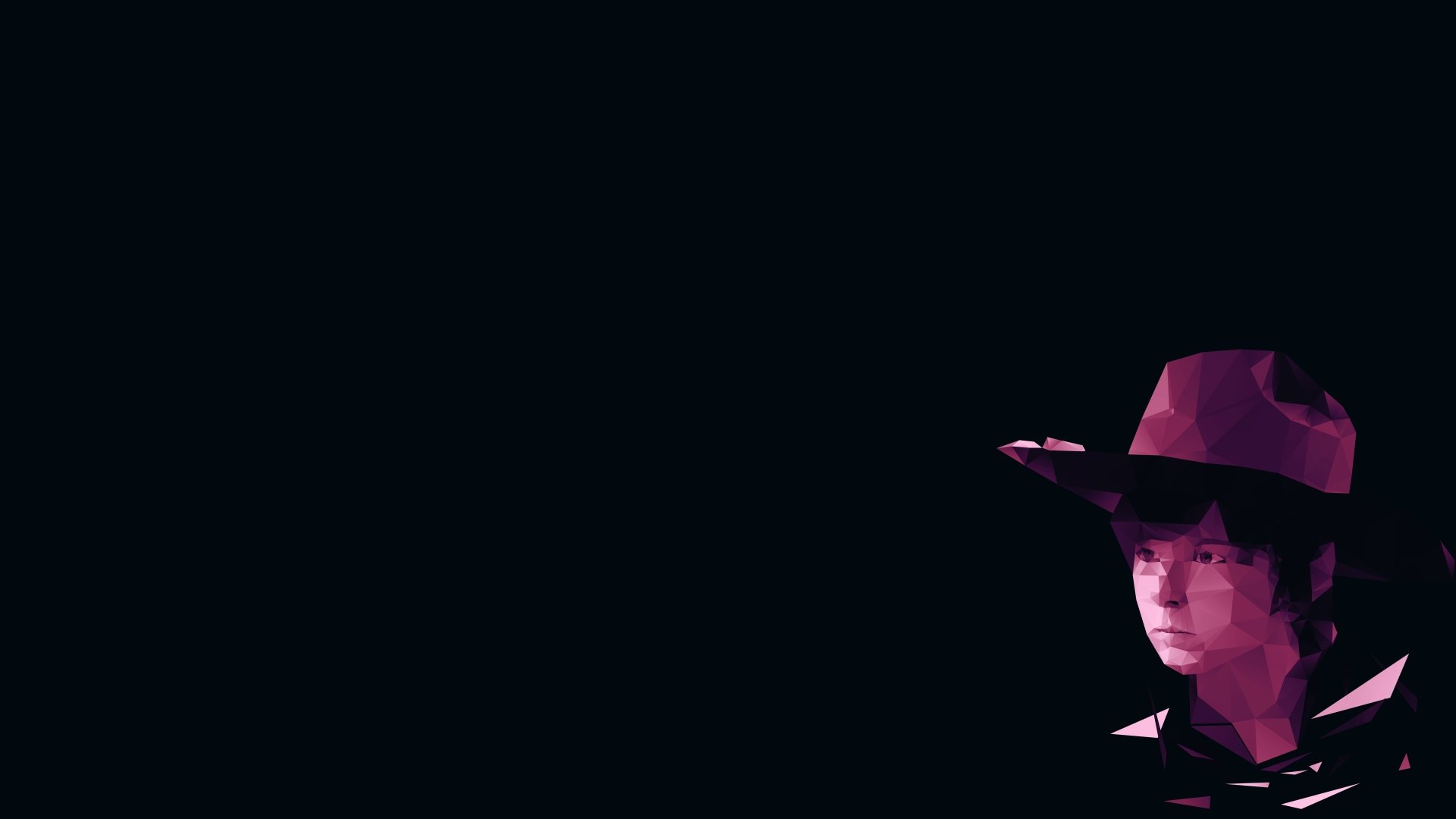 Low-poly art of a character from The Walking Dead TV show, set against a black background, designed in 8K Ultra HD for PC desktop wallpaper.