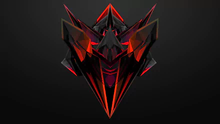 HD wallpaper featuring an abstract design of sharp, angular facets in shades of red and black on a dark background.
