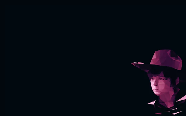Low-poly art of a character from The Walking Dead TV show, set against a black background, designed in 8K Ultra HD for PC desktop wallpaper.