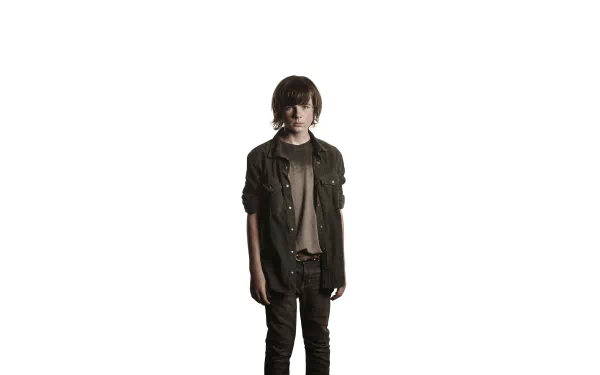 An 8K Ultra HD PC desktop wallpaper featuring a character from the TV show The Walking Dead, standing alone against a white background.