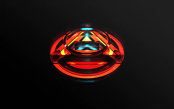 Abstract HD PC desktop wallpaper featuring vibrant red and blue geometric facets forming a glowing circular design against a dark background.