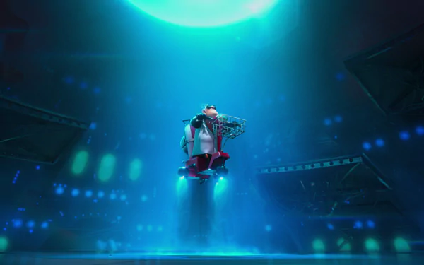 HD PC desktop wallpaper featuring Dr. Nefario from the movie Despicable Me 2, suspended in a glowing blue, futuristic environment.