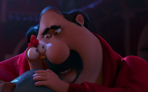 HD PC desktop wallpaper featuring Eduardo El Macho holding a chicken, from the movie Despicable Me 2.